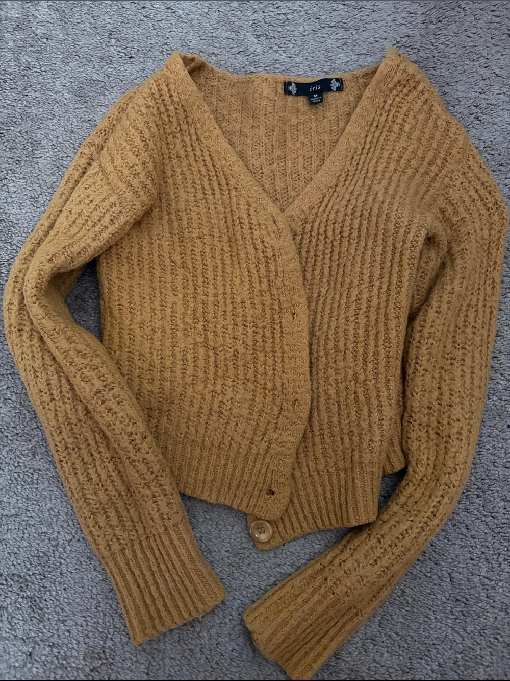 iris Mustard Button-Up Ribbed V-Neck Cardigan - Picture 2 of 2